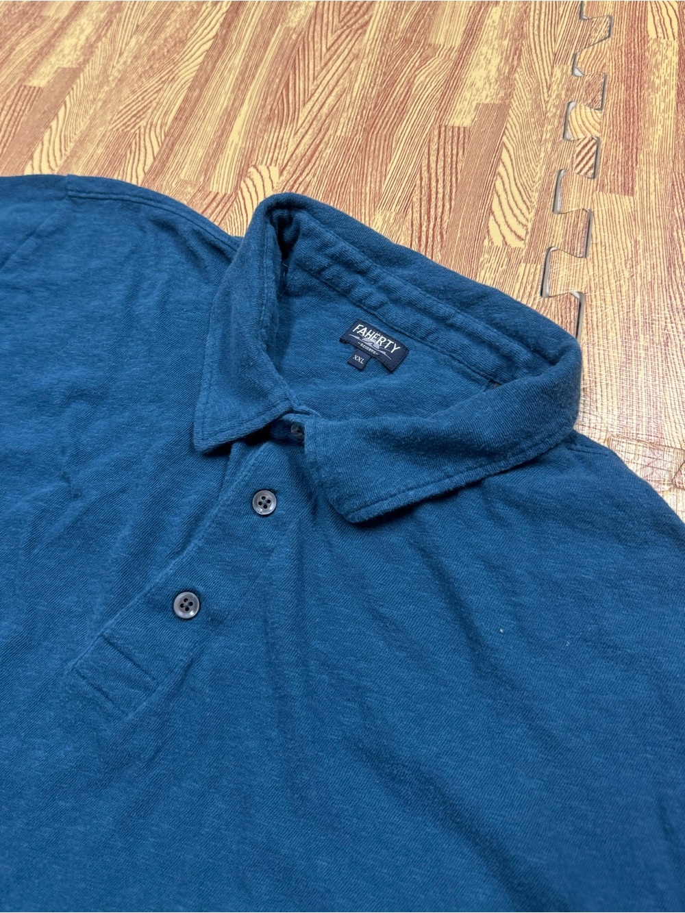 Faherty Reserve SS Linen Polo Shirt Mens XXL Blue Relaxed Fit MSRP $168 Preppy